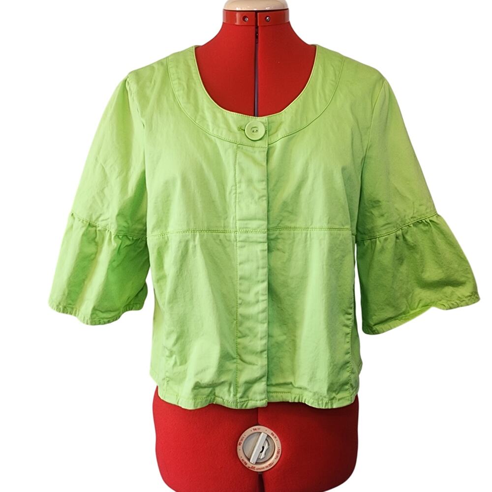 Sandro Sportswear Lime Green Button Up Ruffle Sleeves Blouse Size PL